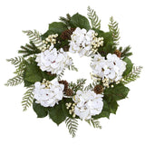 24” Artificial Hydrangea & Berry Gold Trimmed Wreath-Wreath-Parc Decor