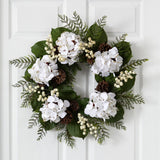 24” Artificial Hydrangea & Berry Gold Trimmed Wreath-Wreath-Parc Decor
