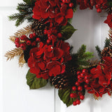24” Artificial Hydrangea & Pine Wreath-Wreath-Parc Decor