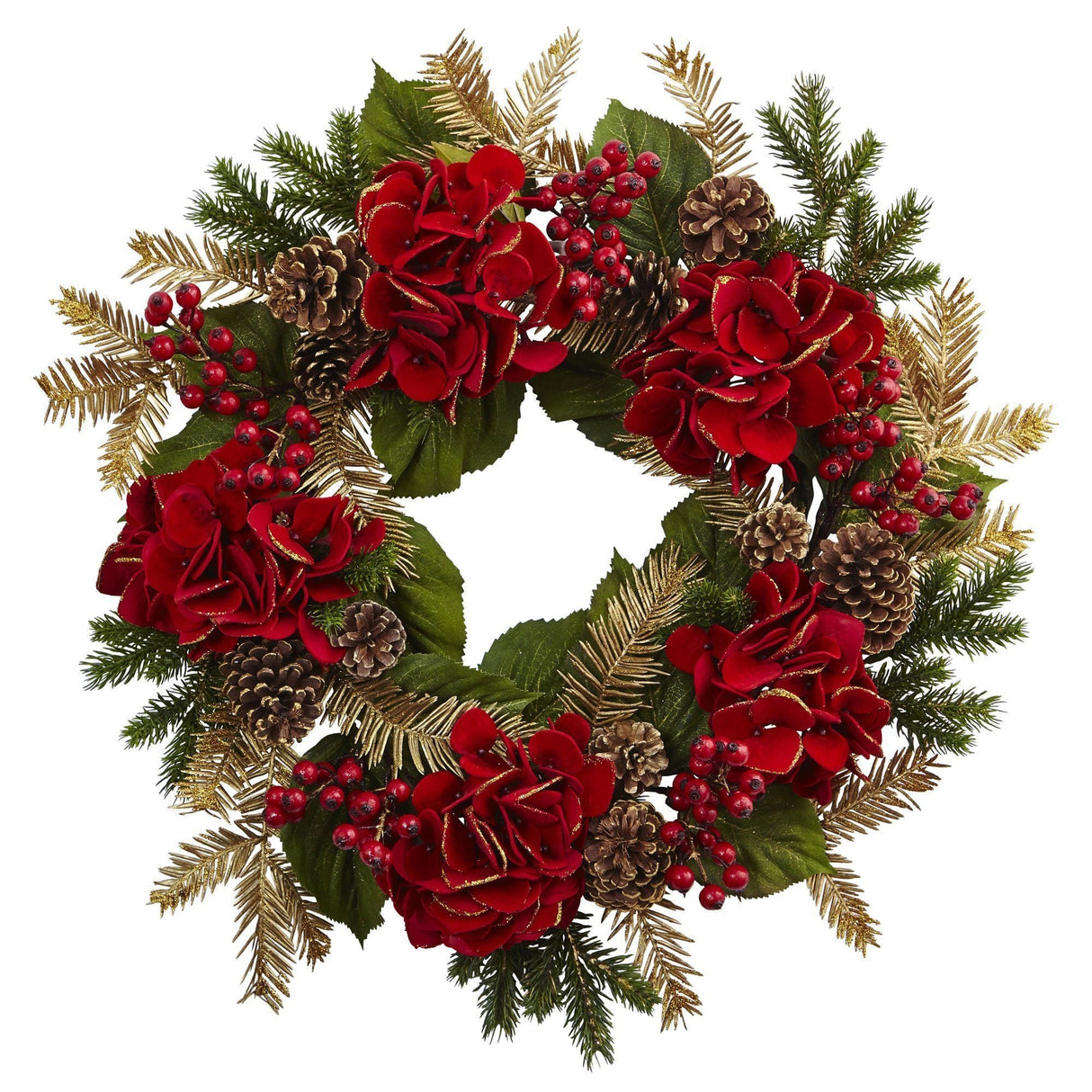 24” Artificial Hydrangea & Pine Wreath-Wreath-Parc Decor