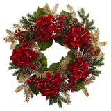 24” Artificial Hydrangea & Pine Wreath-Wreath-Parc Decor