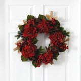 24” Artificial Hydrangea & Pine Wreath-Wreath-Parc Decor
