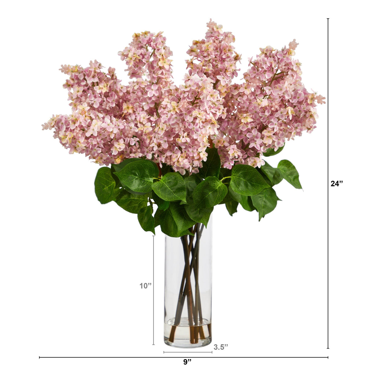 24” Artificial Lilac Arrangement with Cylinder Glass Vase-Arrangement-Parc Decor