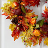 24” Autumn Maple Leaf and Berries Fall Artificial Wreath-Wreath-Parc Decor