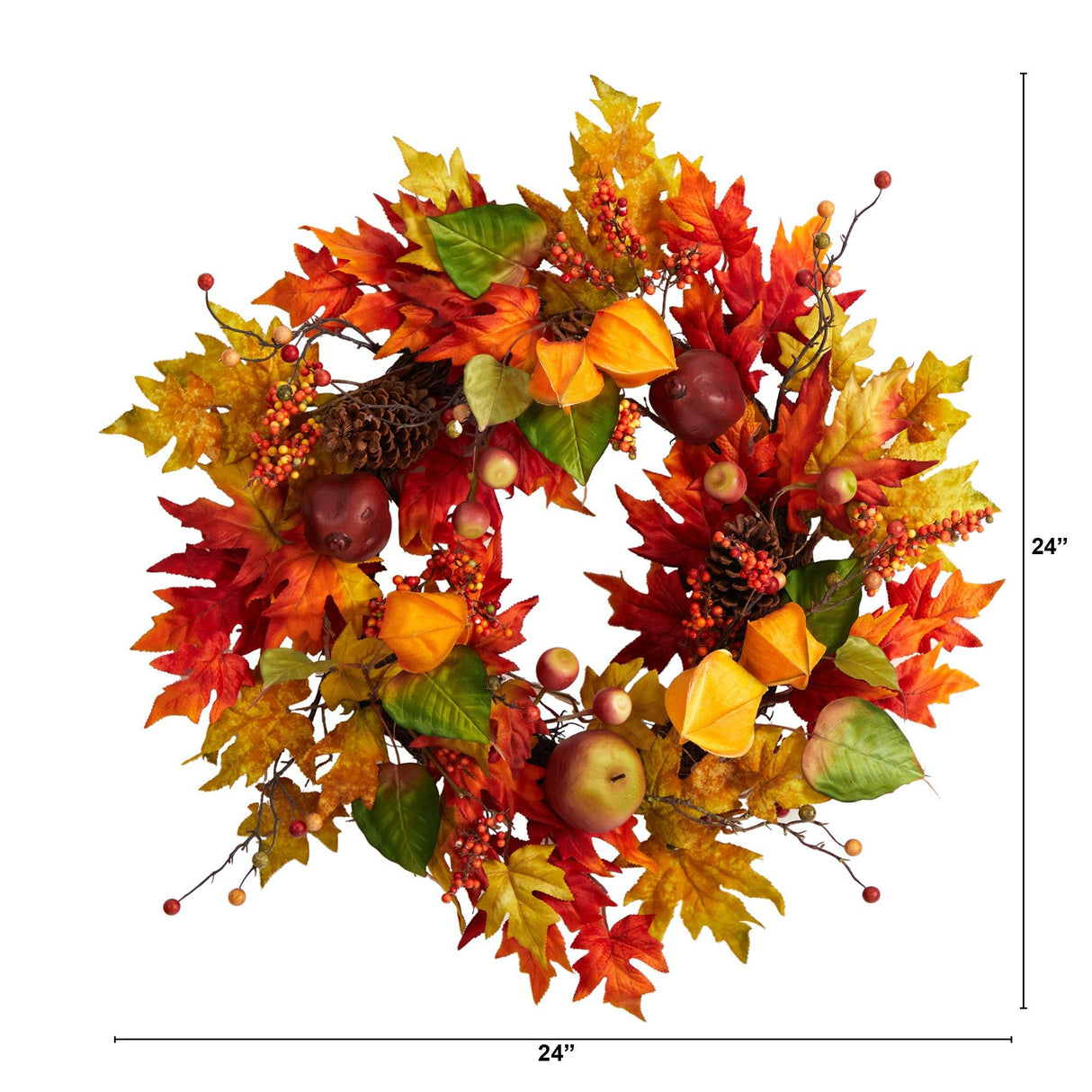 24” Autumn Maple Leaf and Berries Fall Artificial Wreath-Wreath-Parc Decor