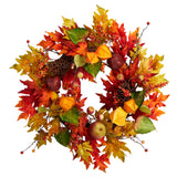 24” Autumn Maple Leaf and Berries Fall Artificial Wreath-Wreath-Parc Decor
