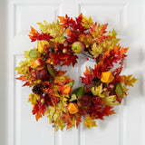 24” Autumn Maple Leaf and Berries Fall Artificial Wreath-Wreath-Parc Decor