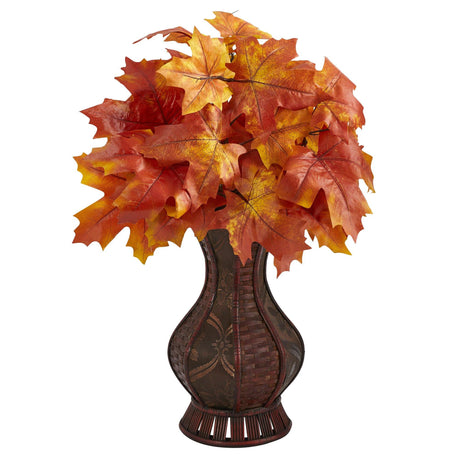 24” Autumn Maple Leaf Artificial Plant in Decorative Planter-Plant in Planter-Parc Decor