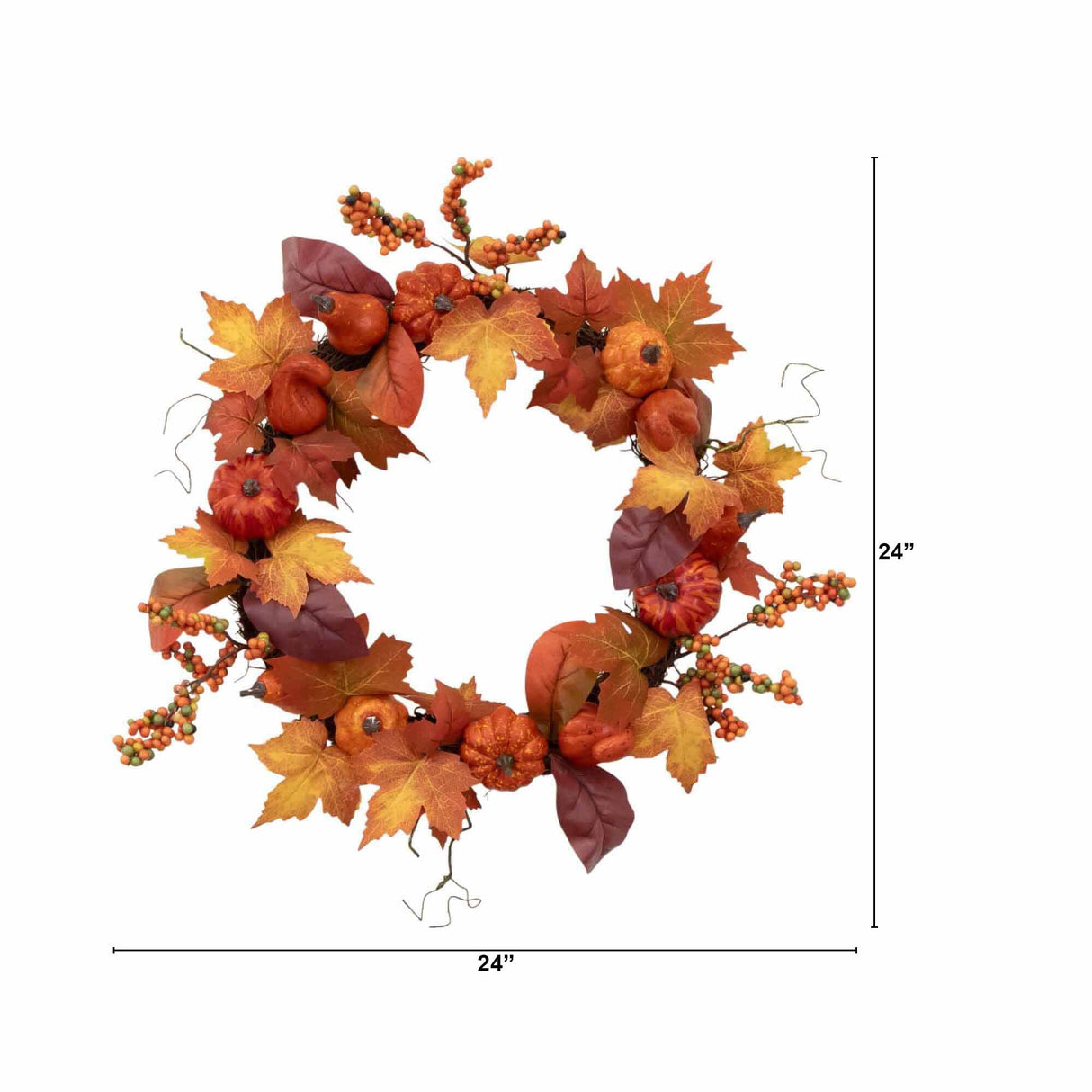 24” Autumn Maple Leaves, Pumpkin, Pinecone and Berries Artificial Fall Wreath-Wreath-Parc Decor