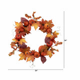 24” Autumn Maple Leaves, Pumpkin, Pinecone and Berries Artificial Fall Wreath-Wreath-Parc Decor