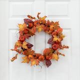 24” Autumn Maple Leaves, Pumpkin, Pinecone and Berries Artificial Fall Wreath-Wreath-Parc Decor