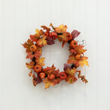 24” Autumn Maple Leaves, Pumpkin, Pinecone and Berries Artificial Fall Wreath-Wreath-Parc Decor