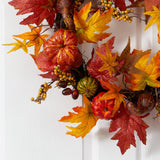 24” Autumn Pumpkin and Berries Artificial Fall Wreath-Wreath-Parc Decor