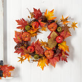 24” Autumn Pumpkin and Berries Artificial Fall Wreath-Wreath-Parc Decor