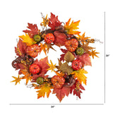 24” Autumn Pumpkin and Berries Artificial Fall Wreath-Wreath-Parc Decor