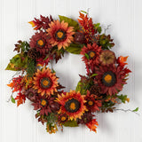 24” Autumn Sunflower, Pumpkin, Pinecone and Berries Fall Artificial Wreat-Wreath-Parc Decor