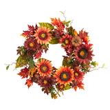 24” Autumn Sunflower, Pumpkin, Pinecone and Berries Fall Artificial Wreat-Wreath-Parc Decor