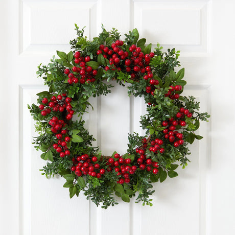 24” Berry Boxwood Wreath-Wreath-Parc Decor
