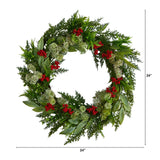 24” Cedar, Eucalyptus and Berries Artificial Christmas Wreath-Wreath-Parc Decor