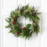 24” Cedar, Eucalyptus and Berries Artificial Christmas Wreath-Wreath-Parc Decor