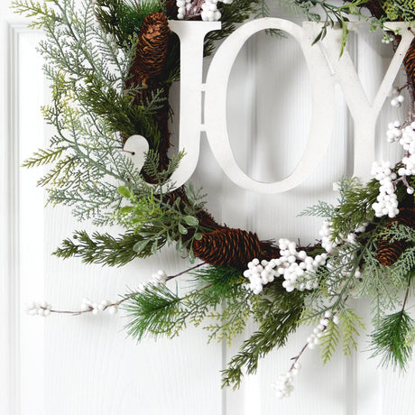24” Christmas Joy Greenery Holiday Artificial Wreath-Wreath-Parc Decor