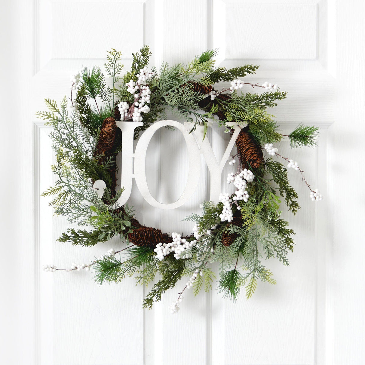 24” Christmas Joy Greenery Holiday Artificial Wreath-Wreath-Parc Decor