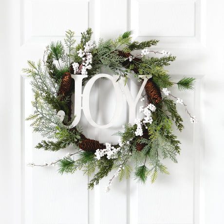 24” Christmas Joy Greenery Holiday Artificial Wreath-Wreath-Parc Decor