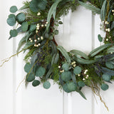 24” Eucalyptus and Mixed Greens Artificial Wreath-Wreath-Parc Decor