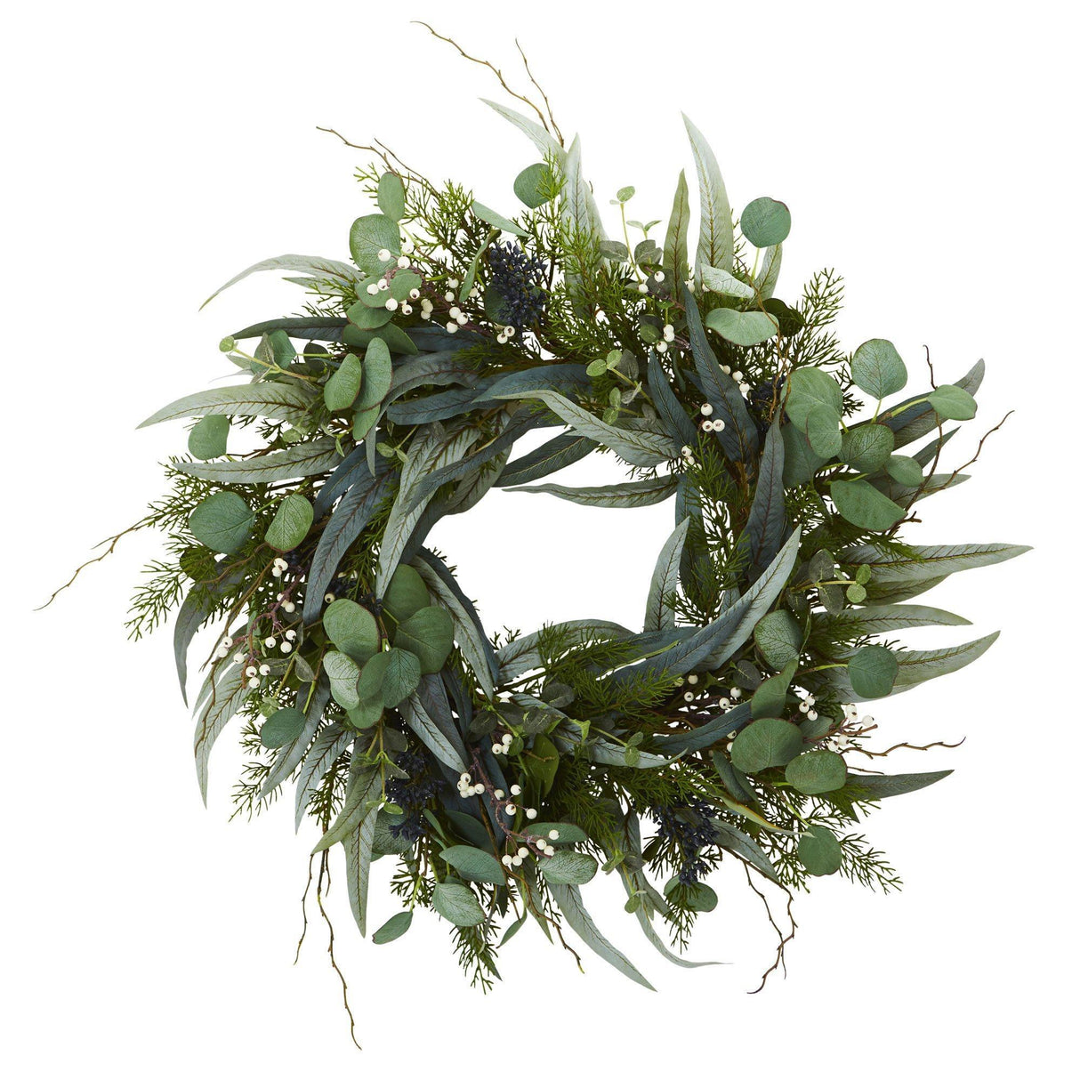 24” Eucalyptus and Mixed Greens Artificial Wreath-Wreath-Parc Decor