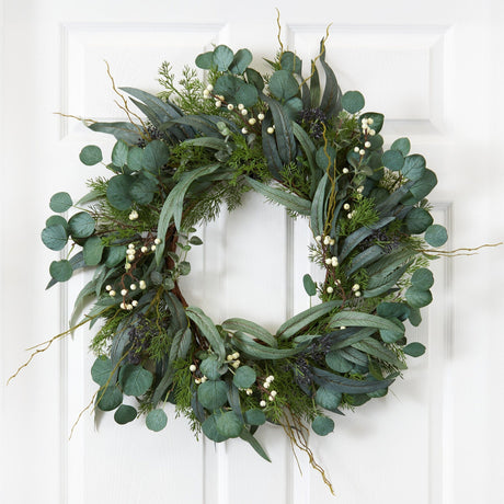 24” Eucalyptus and Mixed Greens Artificial Wreath-Wreath-Parc Decor