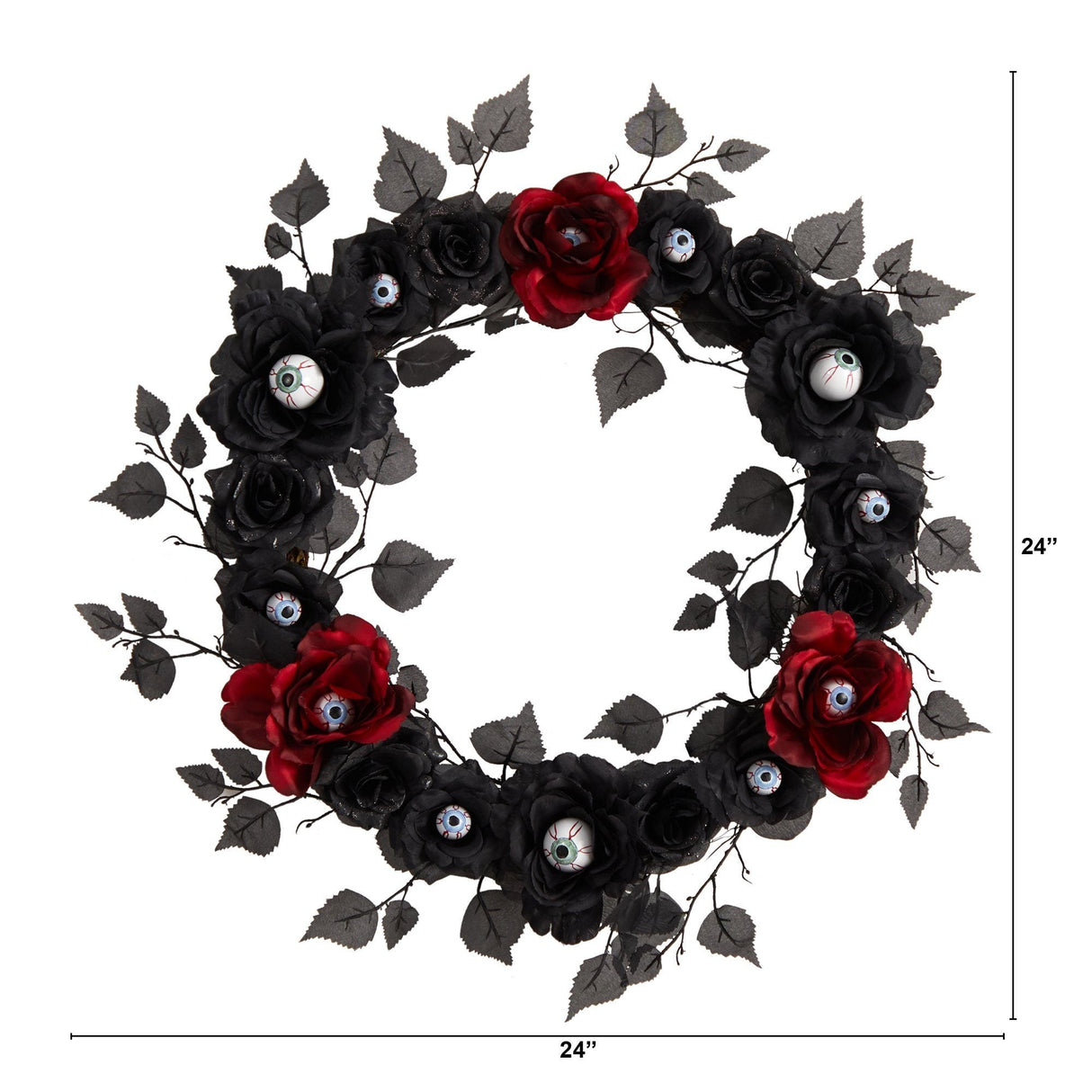 24” Eyeball Rose Halloween Artificial Wreath-Wreath-Parc Decor