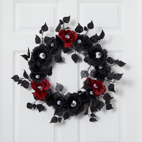 24” Eyeball Rose Halloween Artificial Wreath-Wreath-Parc Decor