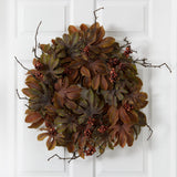 24” Fatsia with Berries Autumn Artificial Wreath-Wreath-Parc Decor