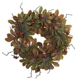 24” Fatsia with Berries Autumn Artificial Wreath-Wreath-Parc Decor
