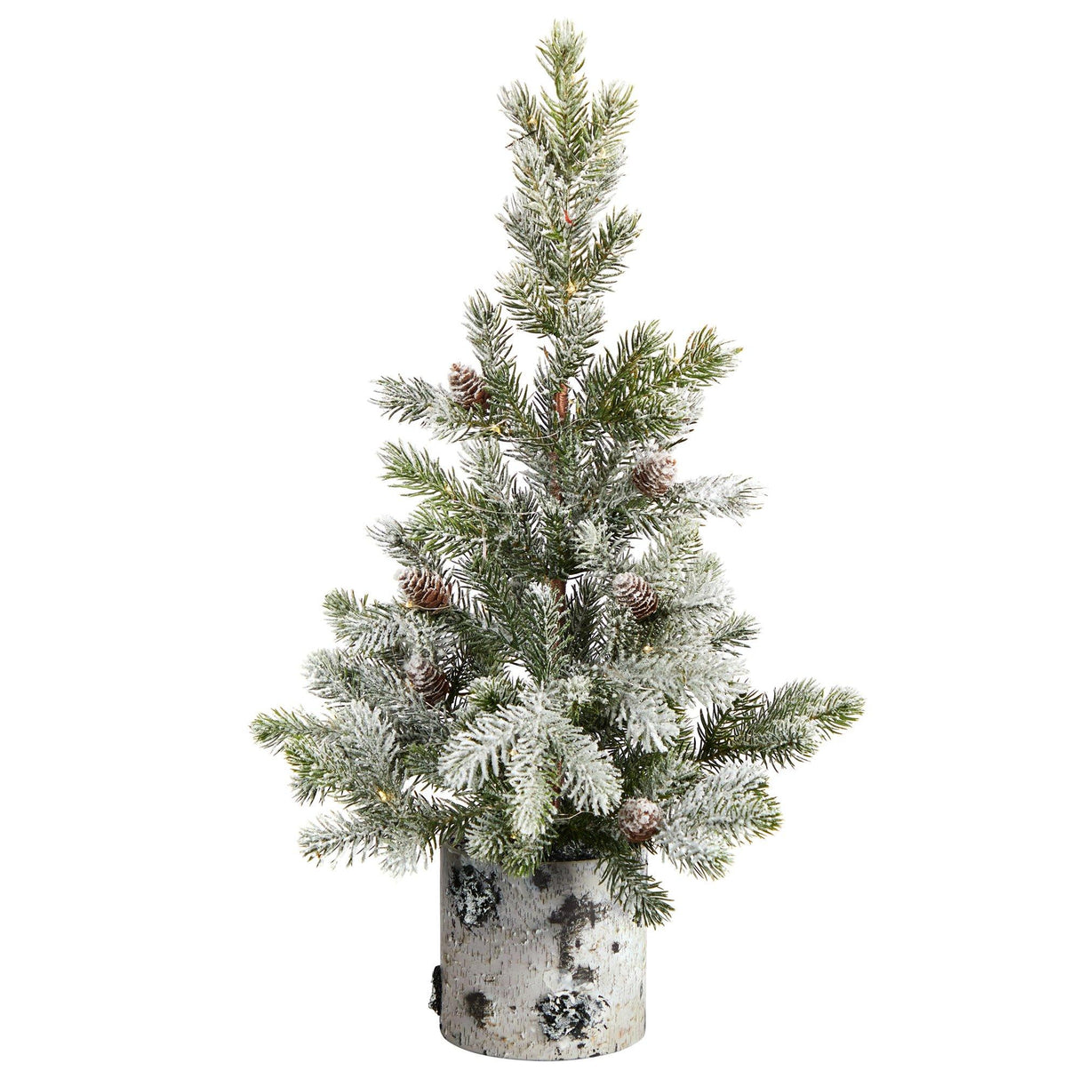 24” Flocked Artificial Christmas Tree in Decorative Birch Bark Planter-Christmas Tree-Parc Decor