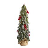 24” Flocked Artificial Christmas Tree with Berries and Pine Cones-Christmas Tree-Parc Decor
