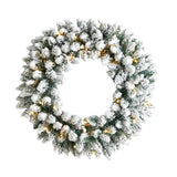 24” Flocked Artificial Christmas Wreath with 160 Bendable Branches and 35 Warm White LED Lights-Wreath-Parc Decor