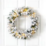 24” Flocked Artificial Christmas Wreath with 160 Bendable Branches and 35 Warm White LED Lights-Wreath-Parc Decor