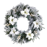 24” Flocked Poinsettia and Pine Artificial Christmas Wreath with 50 Warm White LED Lights-Wreath-Parc Decor