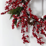24” Frosted Cypress Artificial Wreath with Berries and Pine Cones-Wreath-Parc Decor