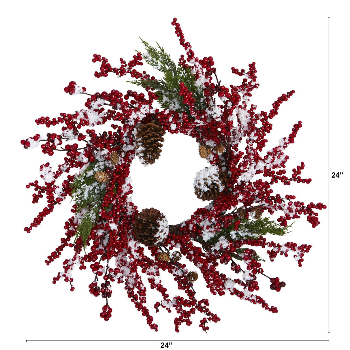 24” Frosted Cypress Artificial Wreath with Berries and Pine Cones-Wreath-Parc Decor