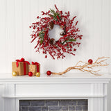 24” Frosted Cypress Artificial Wreath with Berries and Pine Cones-Wreath-Parc Decor