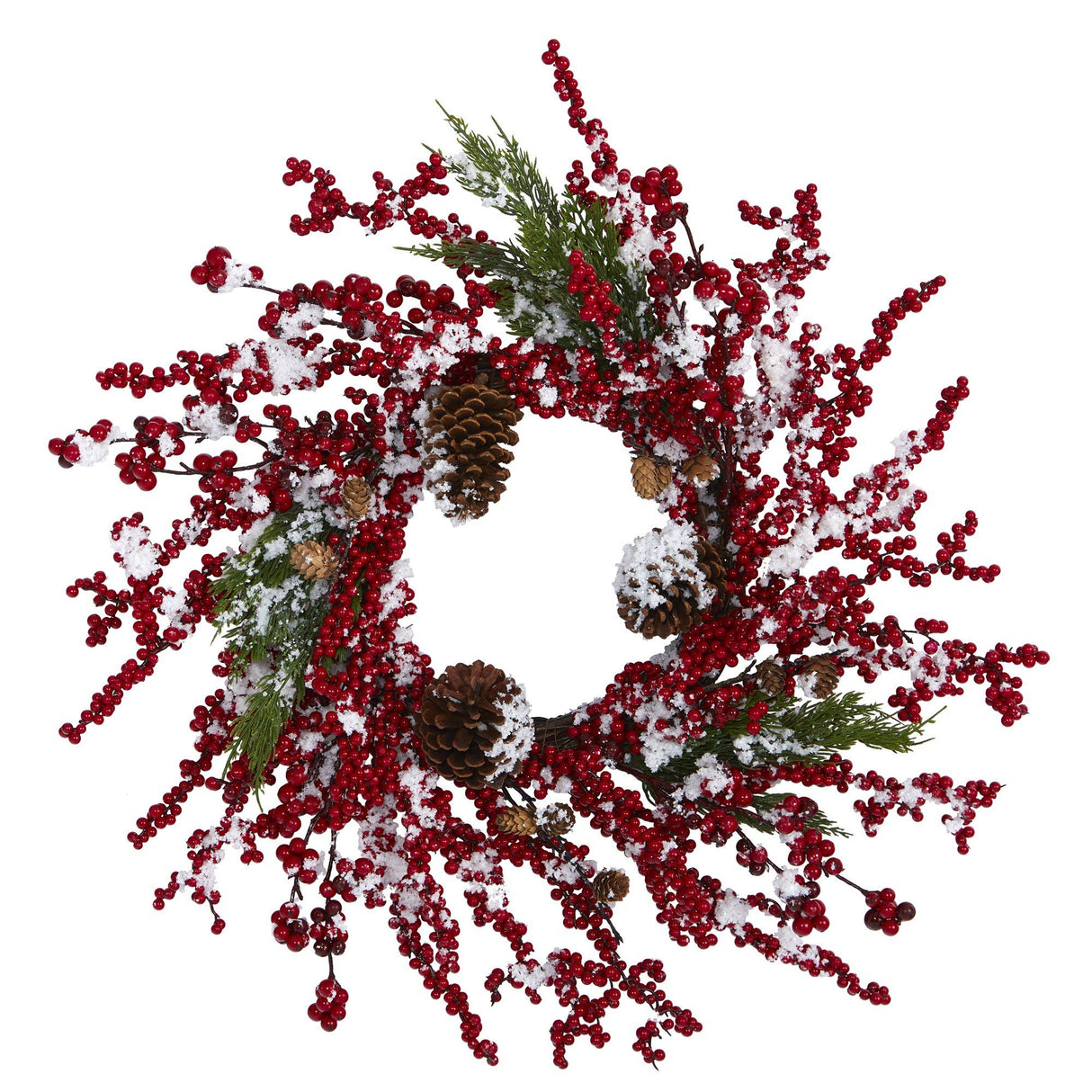 24” Frosted Cypress Artificial Wreath with Berries and Pine Cones-Wreath-Parc Decor