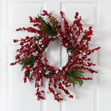 24” Frosted Cypress Artificial Wreath with Berries and Pine Cones-Wreath-Parc Decor