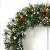 24” Frosted Swiss Pine Artificial Wreath with 35 Clear LED Lights and Berries-Wreath-Parc Decor