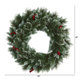 24” Frosted Swiss Pine Artificial Wreath with 35 Clear LED Lights and Berries-Wreath-Parc Decor