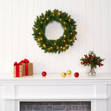 24” Green Pine Artificial Christmas Wreath with 35 Clear LED Lights-Wreath-Parc Decor