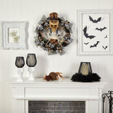 24” Halloween Skull in Plaid Mesh Wreath-Wreath-Parc Decor