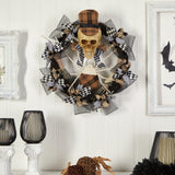 24” Halloween Skull in Plaid Mesh Wreath-Wreath-Parc Decor