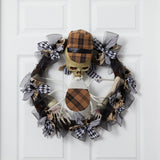 24” Halloween Skull in Plaid Mesh Wreath-Wreath-Parc Decor